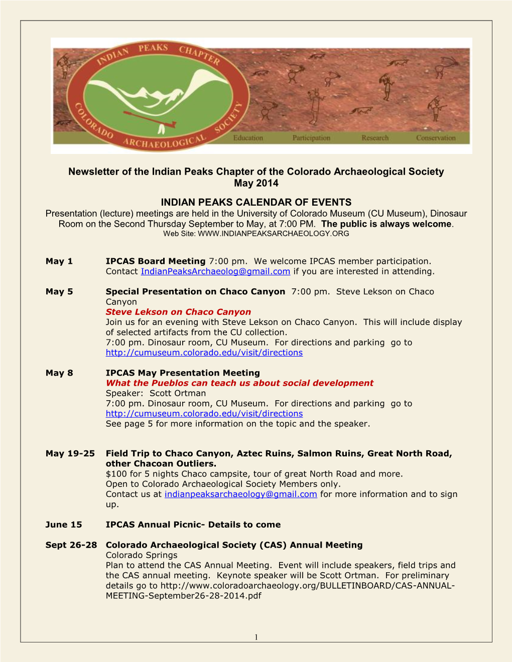 Newsletter of the Indian Peaks Chapter of the Colorado Archaeological Society May 2014