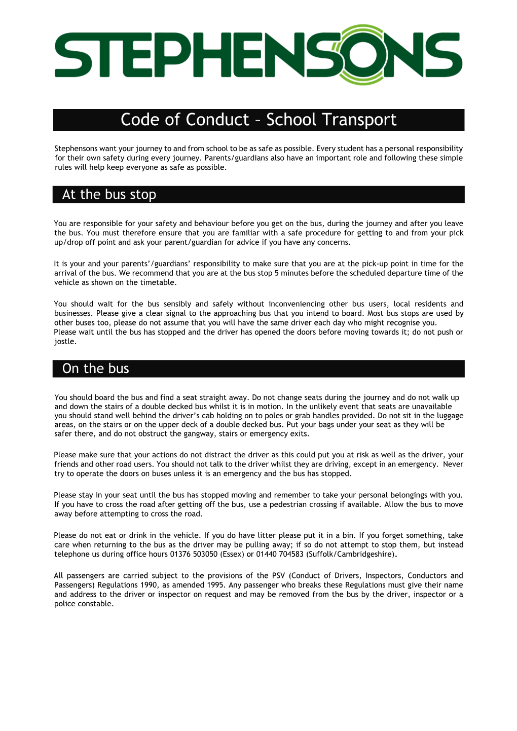 Code of Conduct – School Transport