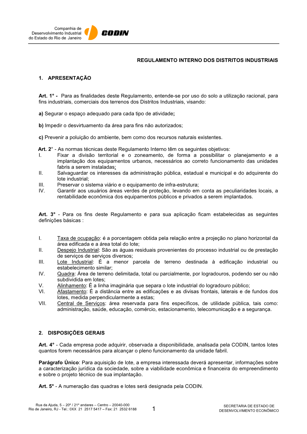 Regulamento Interno Dos Distritos Industriais