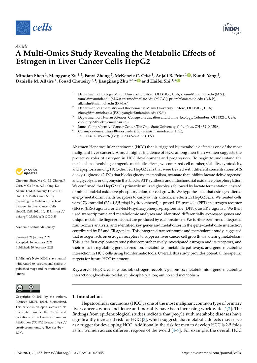 A Multi-Omics Study Revealing the Metabolic Effects of Estrogen in Liver Cancer Cells Hepg2