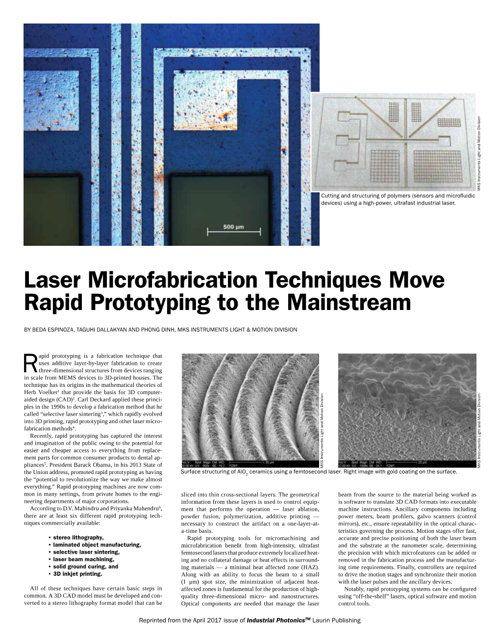 Laser Microfabrication Techniques Move Rapid Prototyping to the Mainstream