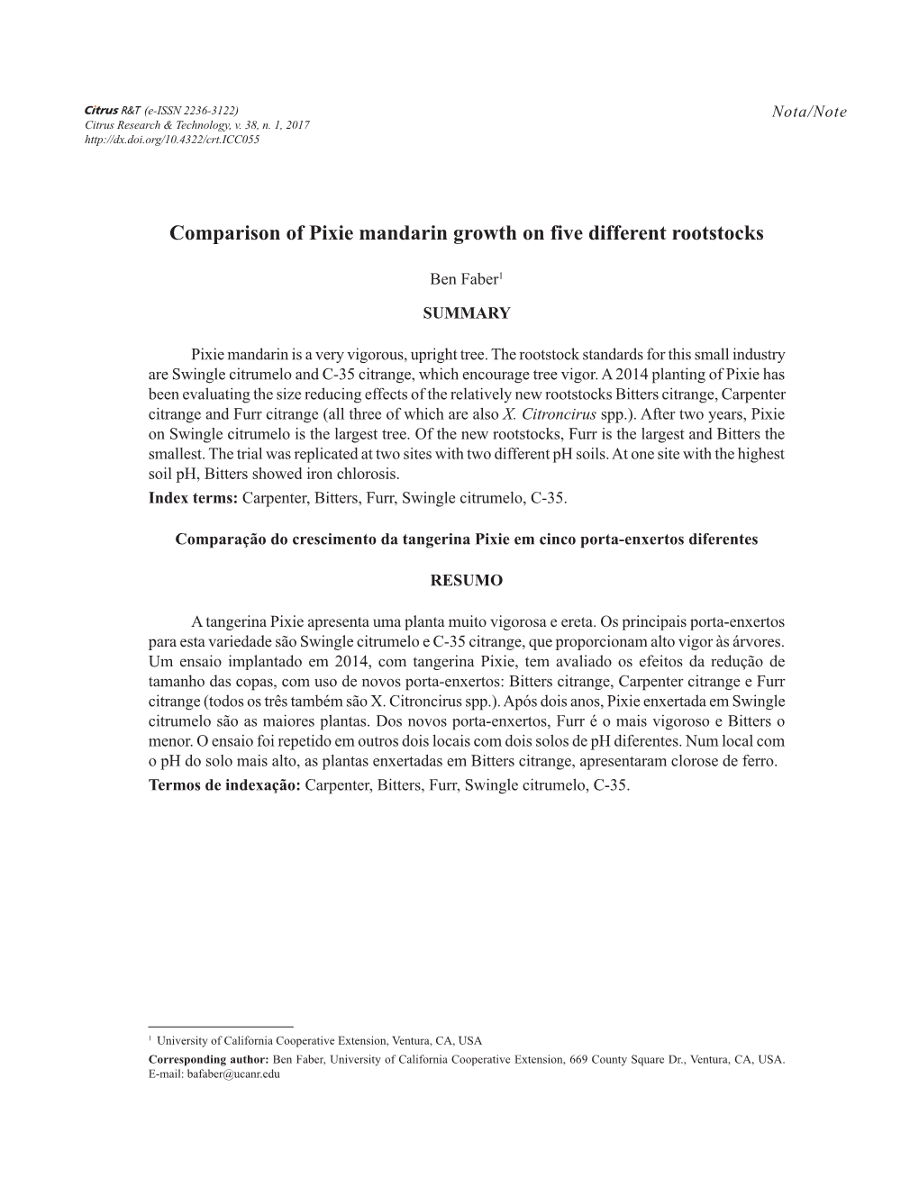 Comparison of Pixie Mandarin Growth on Five Different Rootstocks