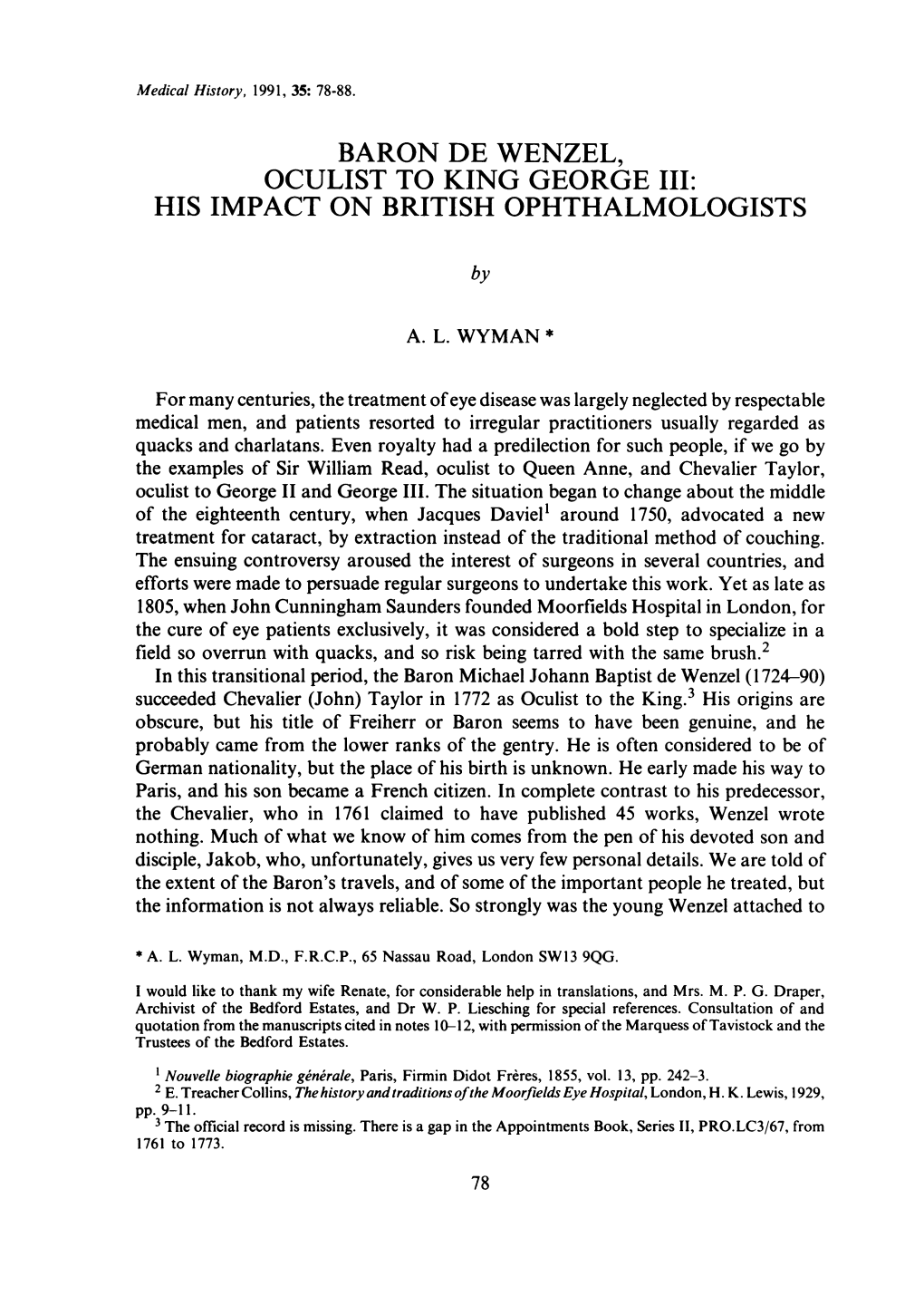 Oculist to King George Iii: His Impact on British Ophthalmologists