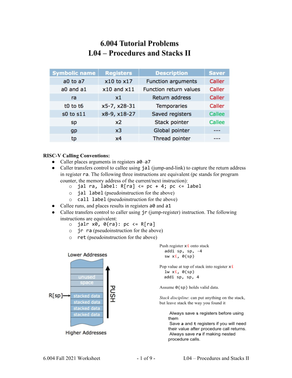 RISC-V Calling Conventions: Caller Places Arguments in Registers