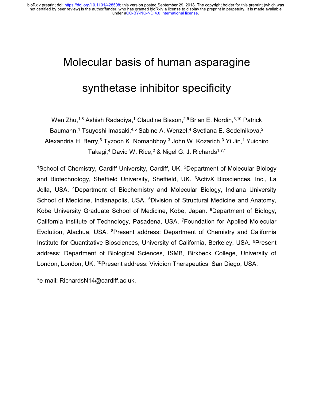 Molecular Basis of Human Asparagine Synthetase Inhibitor Specificity
