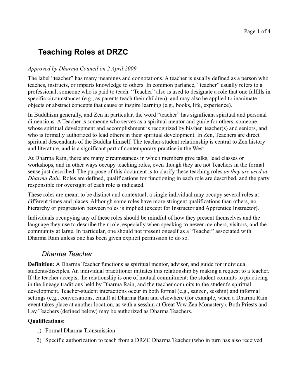 Teaching Roles at DRZC