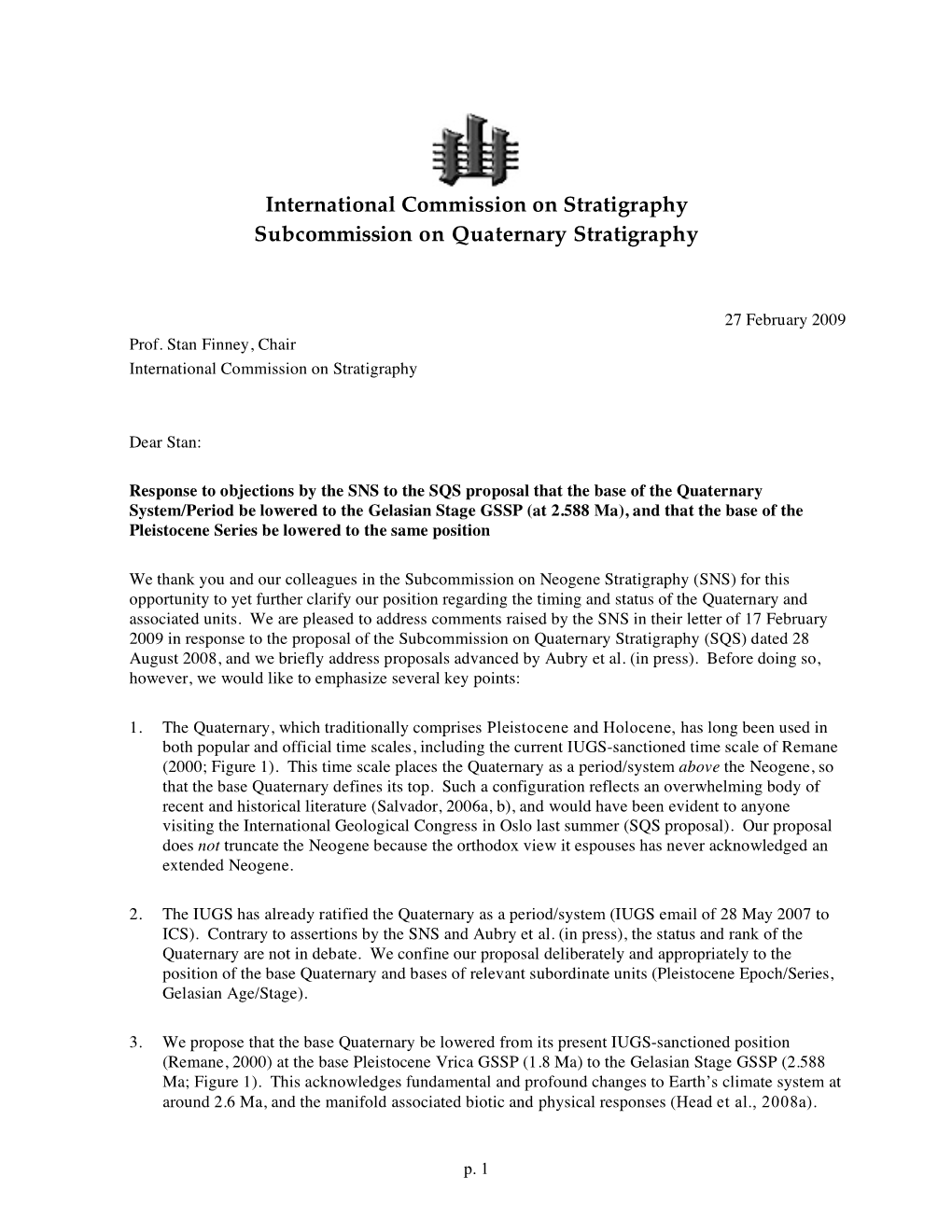 International Commission on Stratigraphy Subcommission on Quaternary Stratigraphy