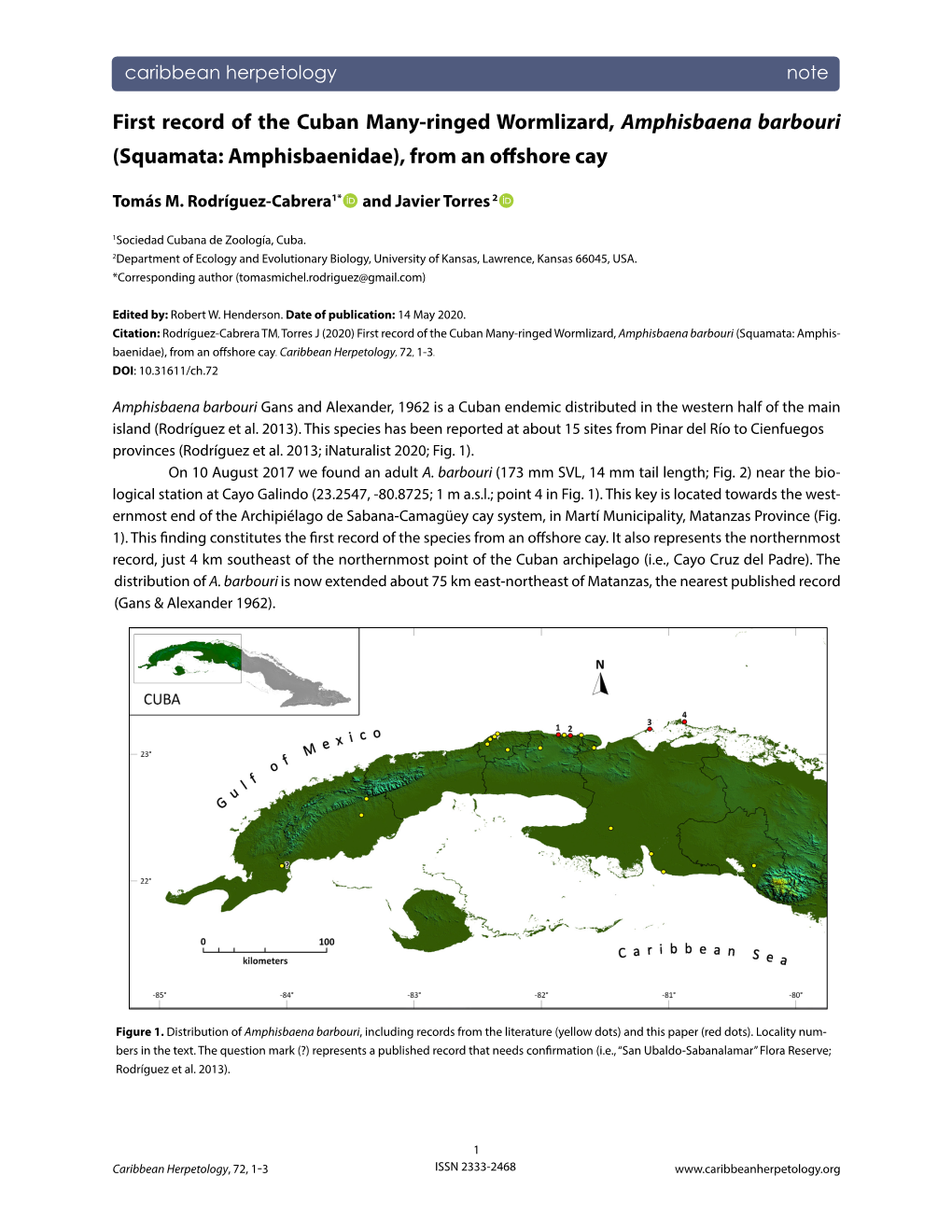 First Record of the Cuban Many-Ringed Wormlizard, Amphisbaena Barbouri (Squamata: Amphisbaenidae), from an Offshore Cay