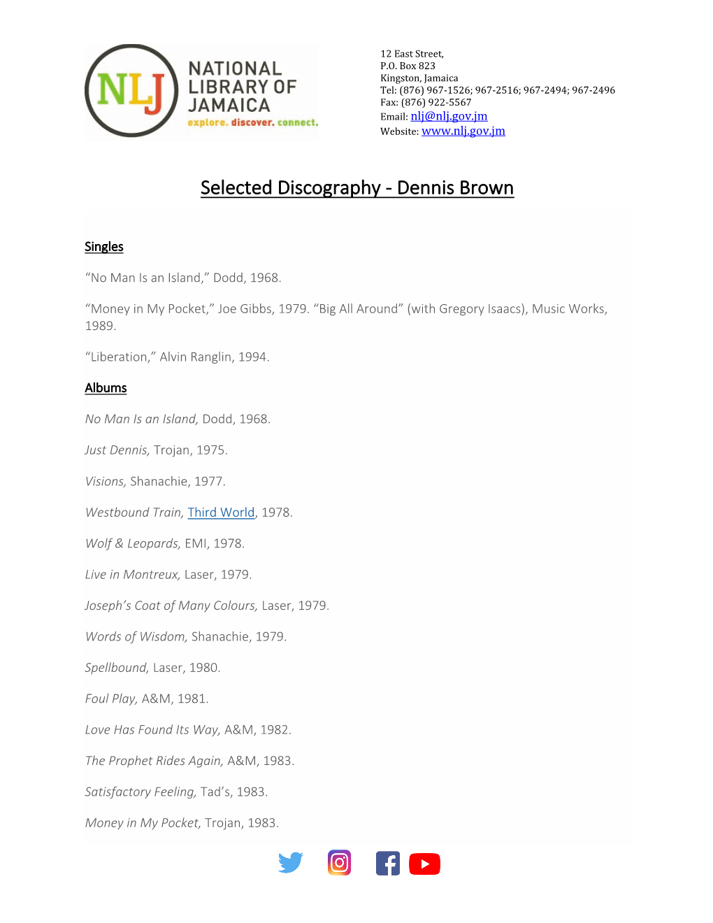 Selected Discography - Dennis Brown