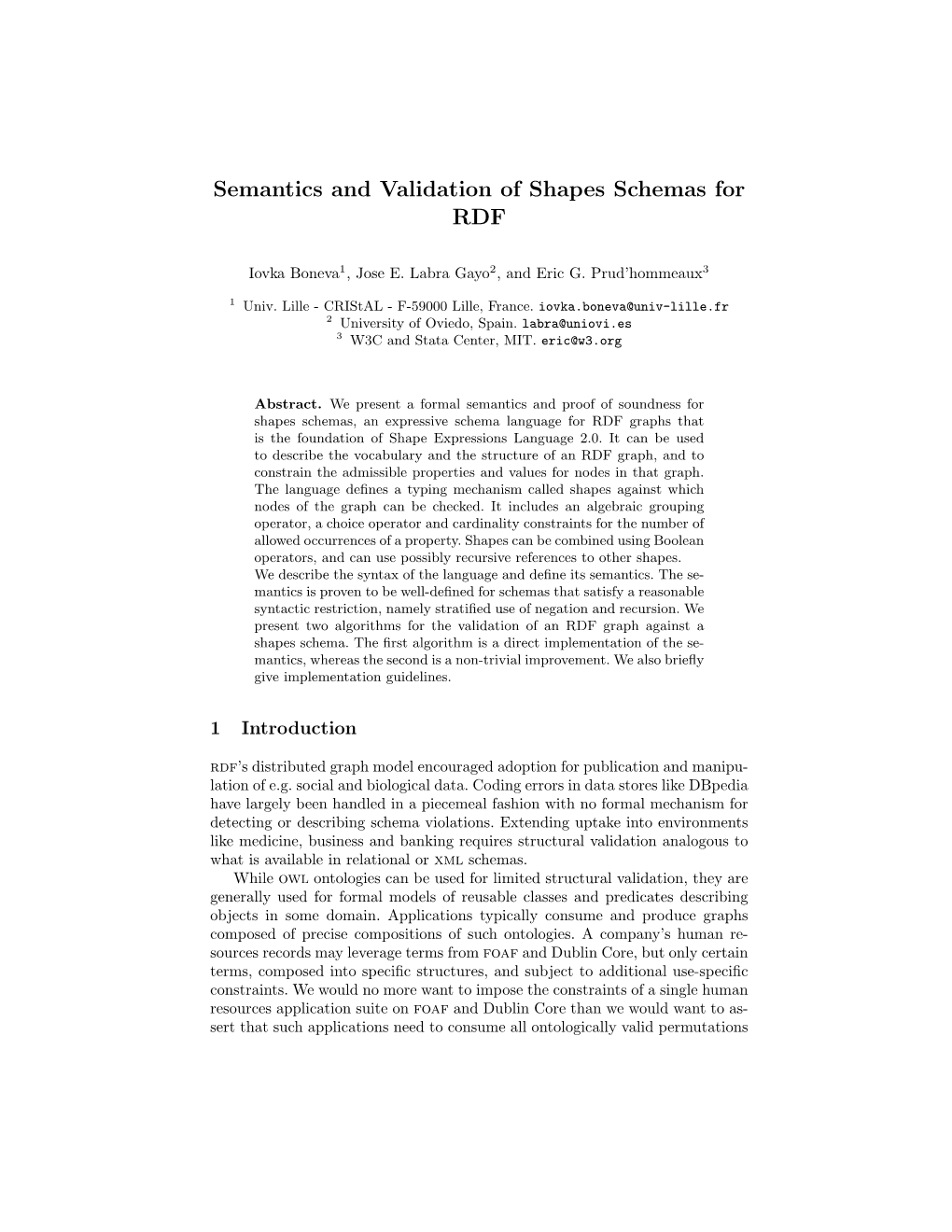 Semantics and Validation of Shapes Schemas for RDF