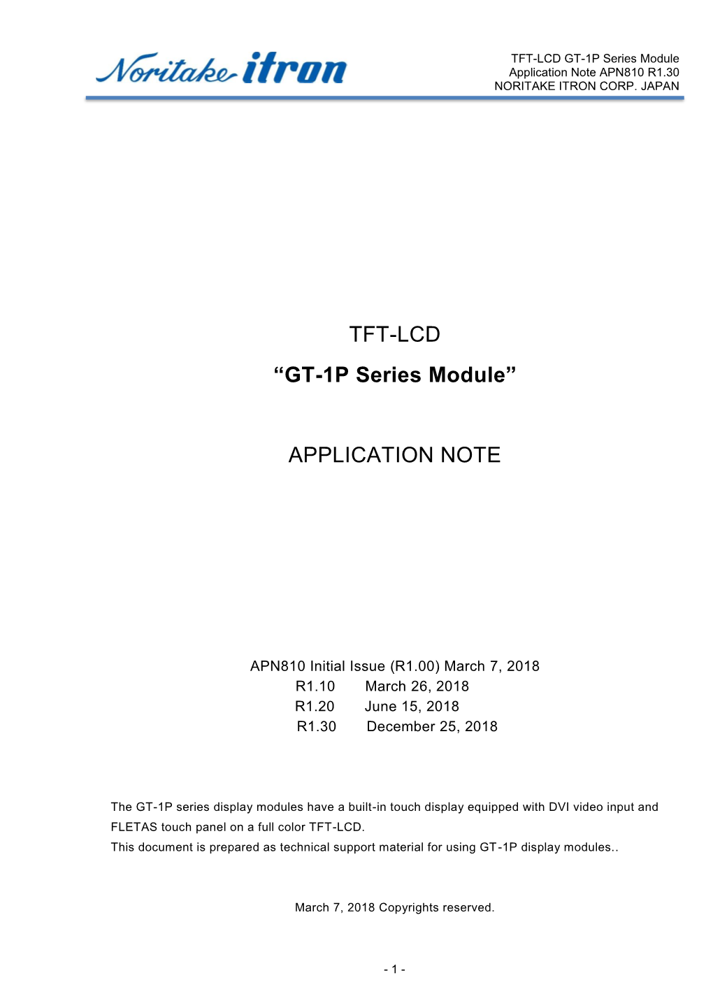GT-1P Series Module Application Note APN810 R1.30 NORITAKE ITRON CORP