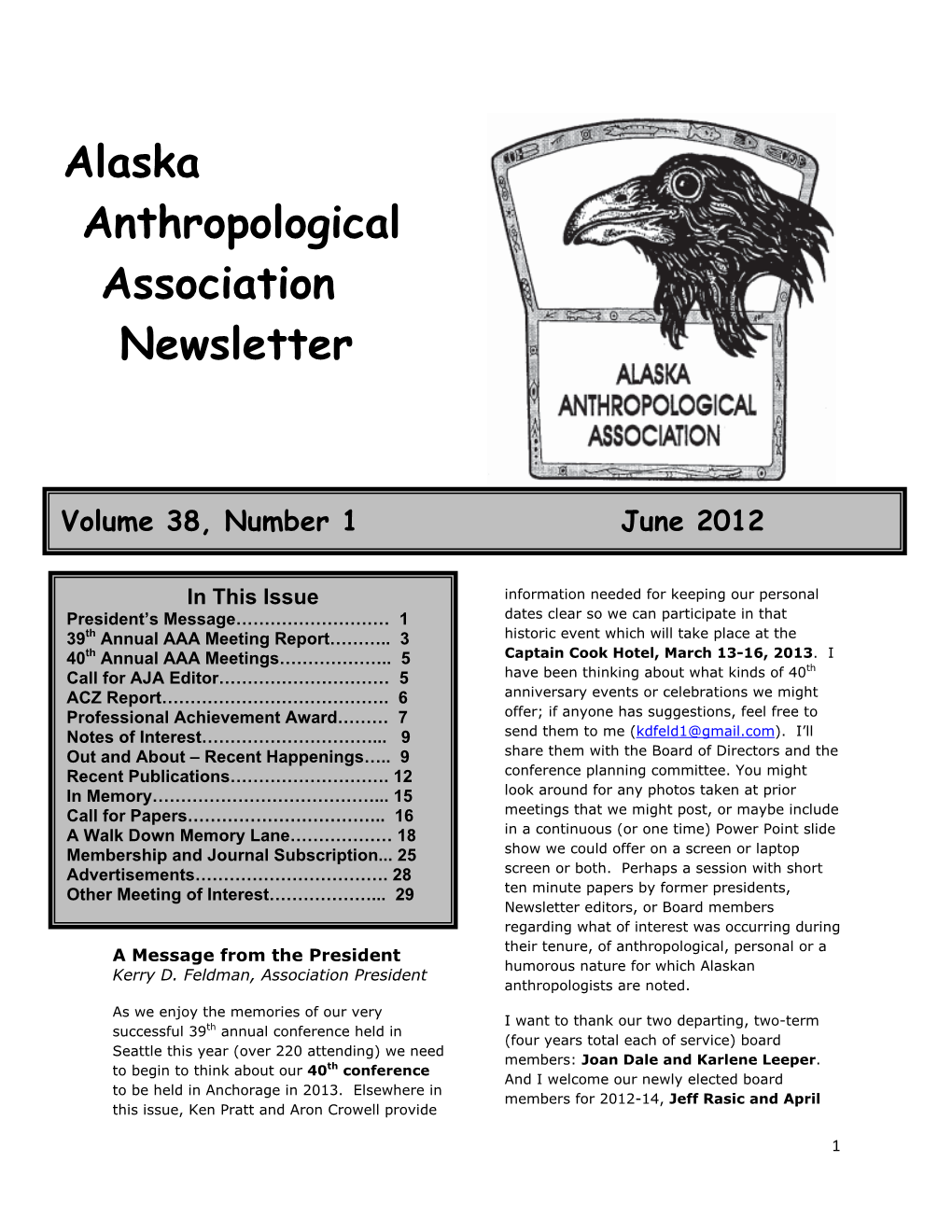 Alaska Anthropological Association Newsletter