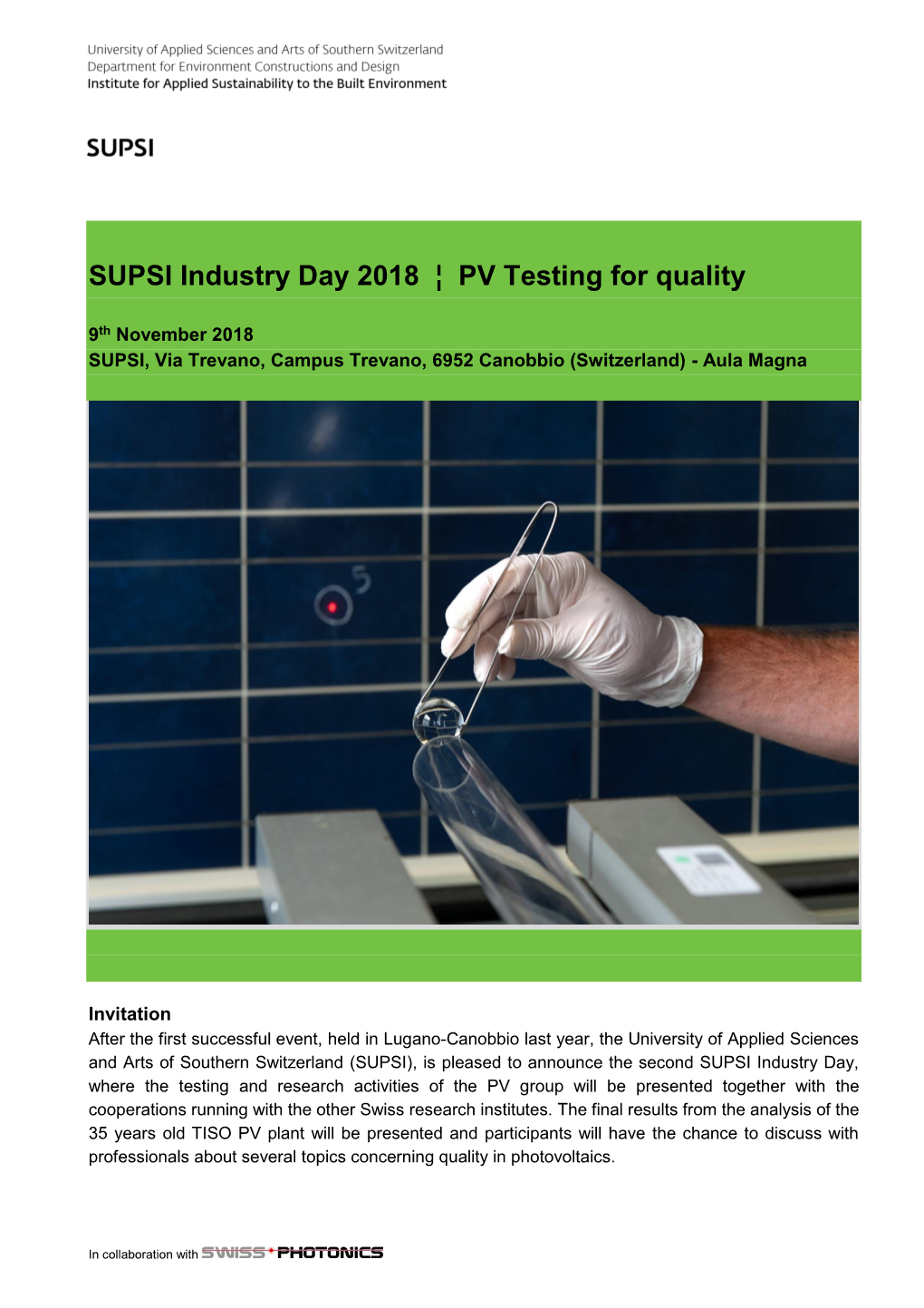 SUPSI Industry Day 2018 ¦ PV Testing for Quality