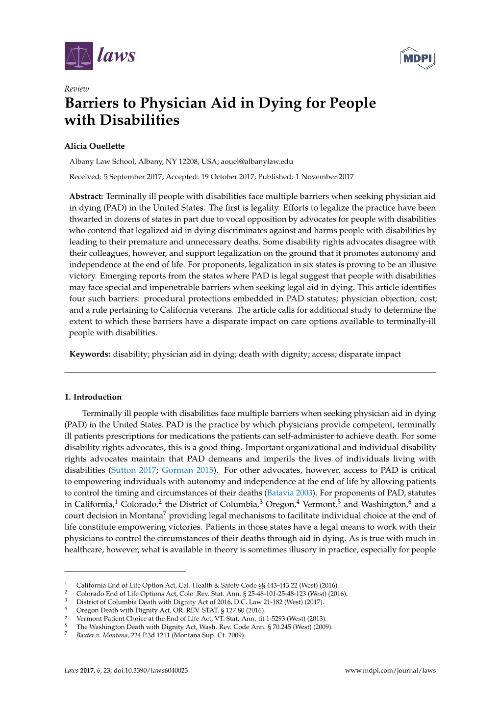 Barriers to Physician Aid in Dying for People with Disabilities