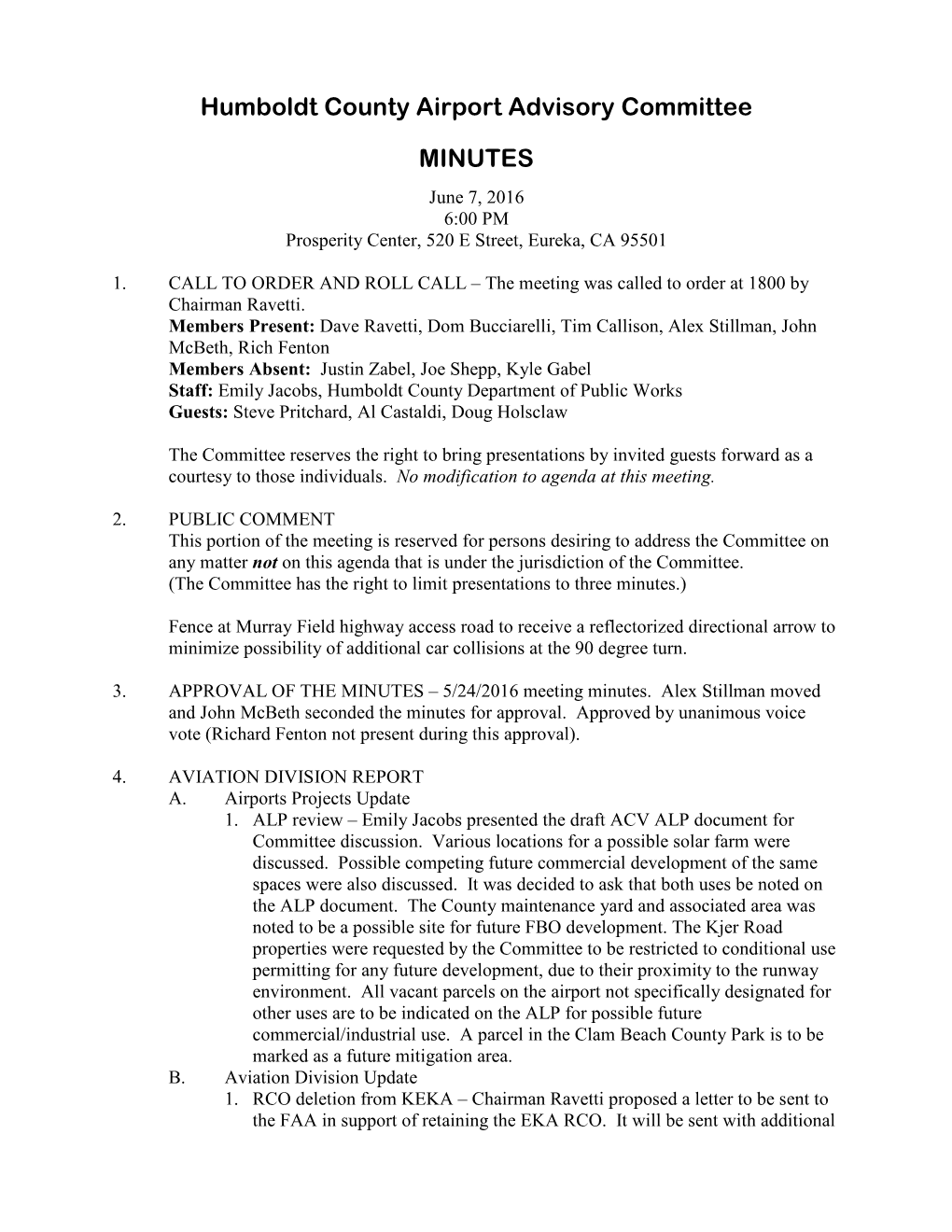 Humboldt County Airport Advisory Committee MINUTES