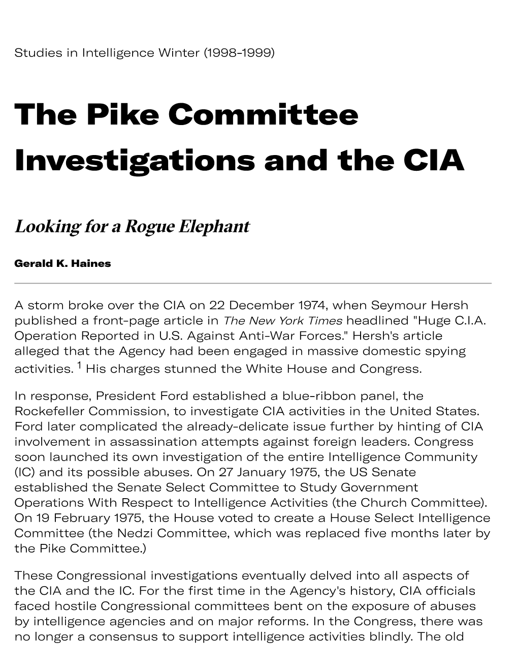 The Pike Committee Investigations and the CIA