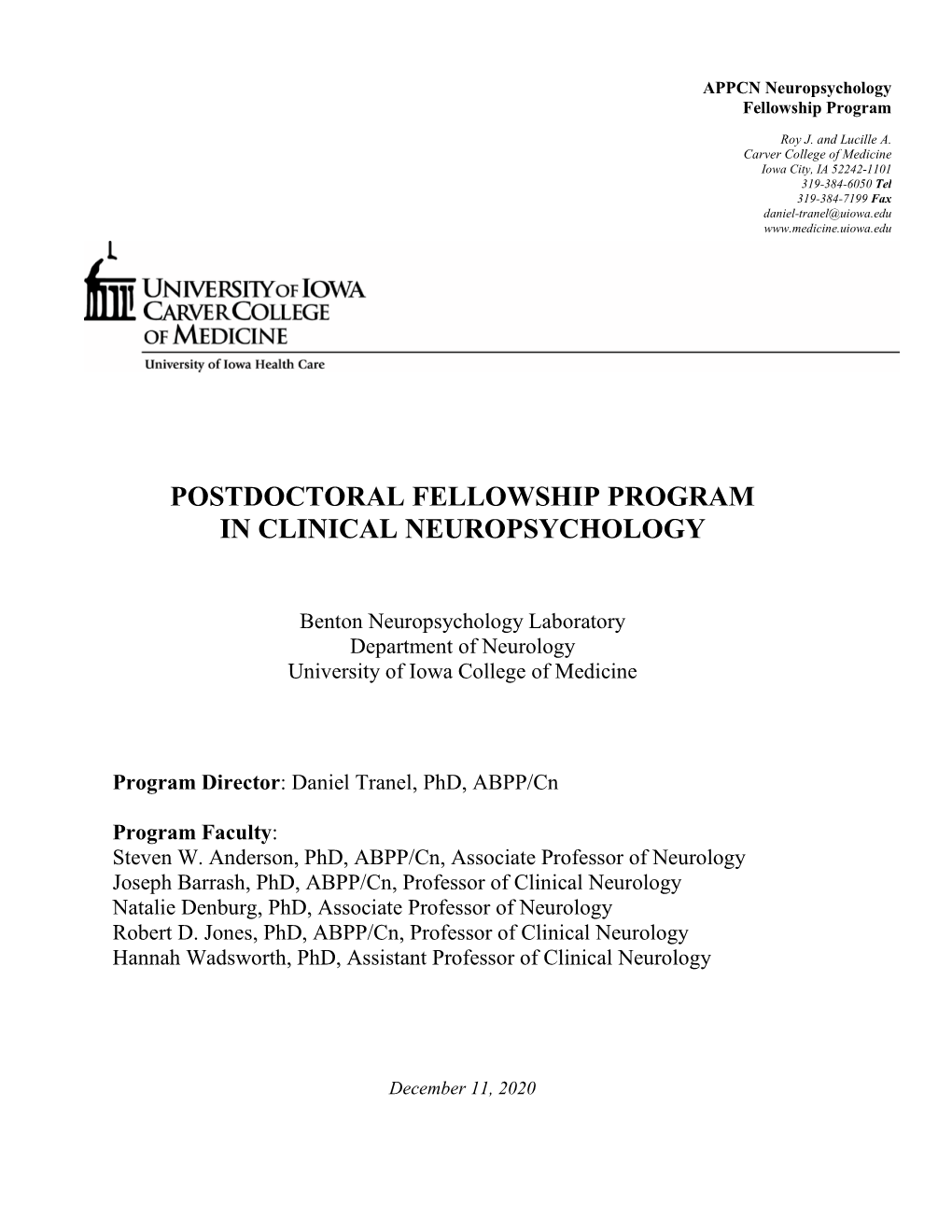 Postdoctoral Fellowship Program in Clinical Neuropsychology