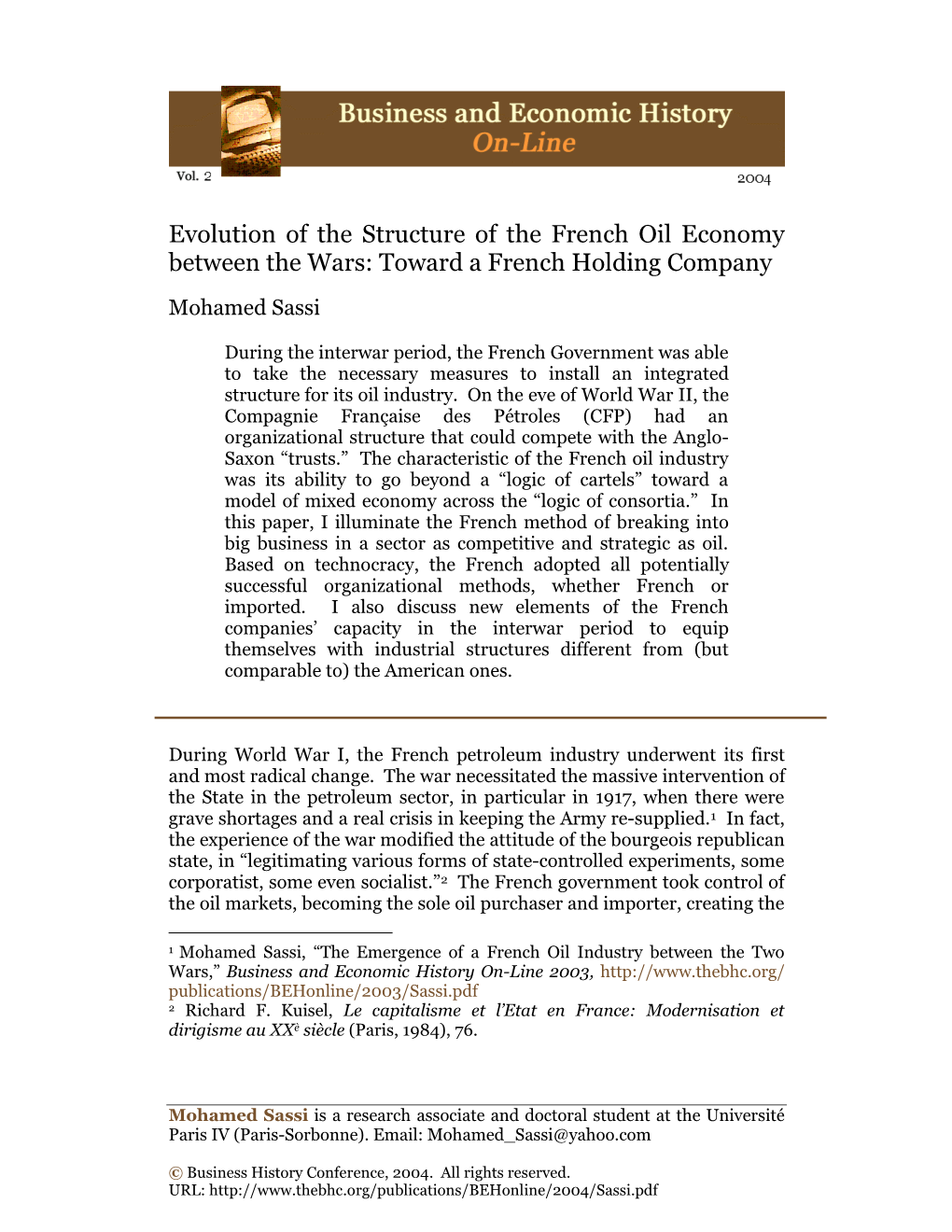 Evolution of the Structure of the French Oil Economy During The