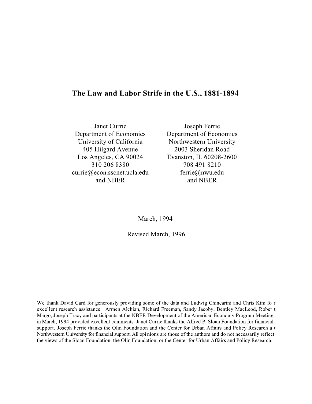 The Law and Labor Strife in the U.S., 1881-1894