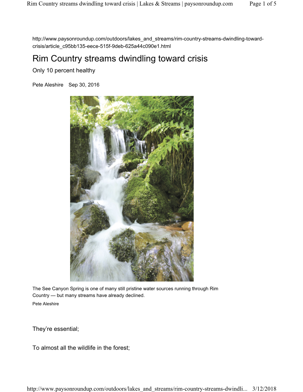 Rim Country Streams Dwindling Toward Crisis | Lakes & Streams | Paysonroundup.Com Page 1 of 5