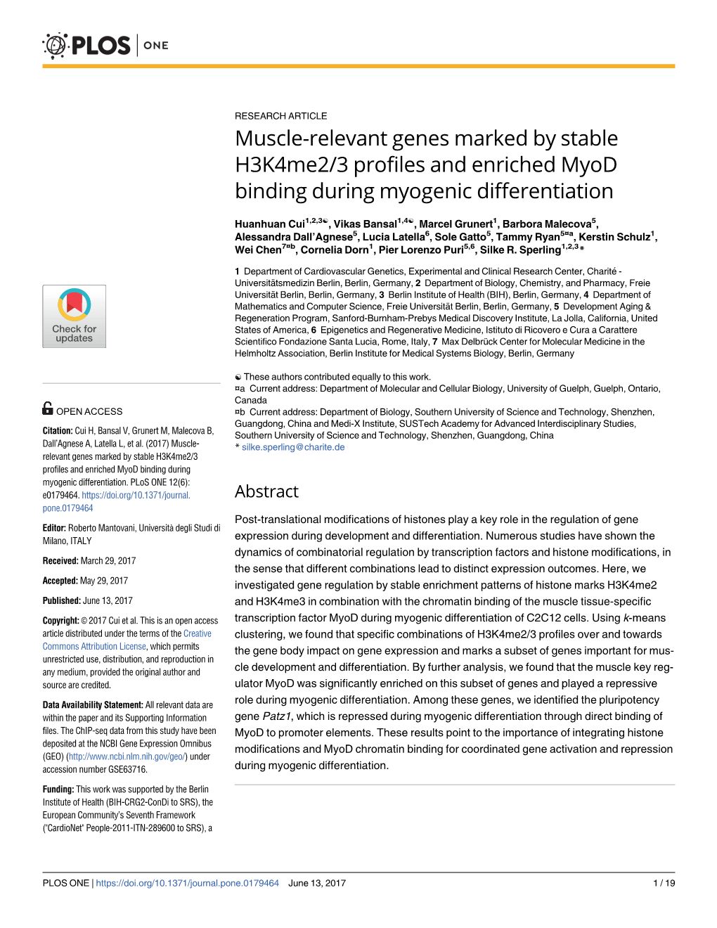 Muscle-Relevant Genes Marked by Stable H3k4me2/3 Profiles and Enriched Myod Binding During Myogenic Differentiation