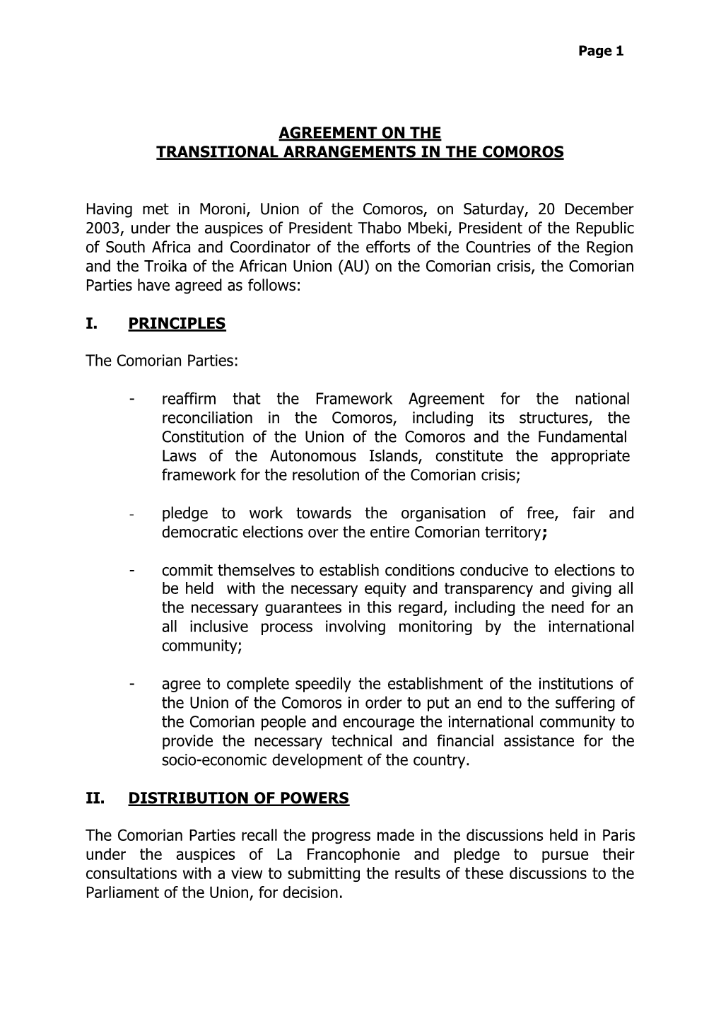 Agreement Comoros 20 Dec.03 1