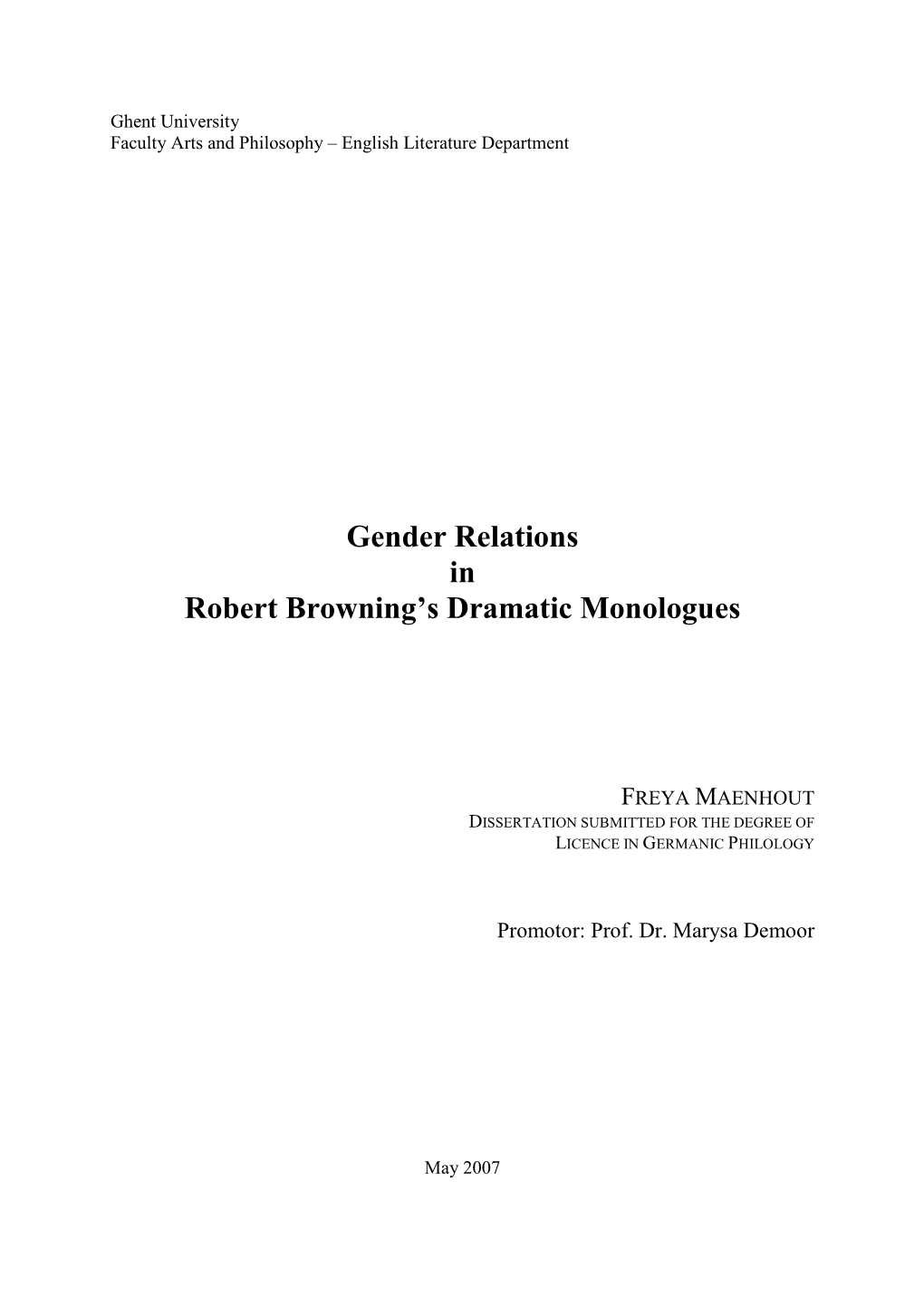 Gender Relations in Robert Browning's Dramatic Monologues