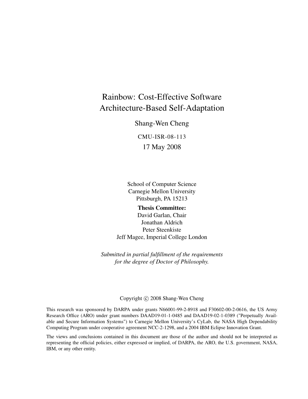 Rainbow: Cost-Effective Software Architecture-Based Self-Adaptation