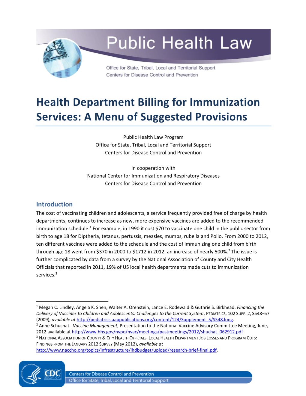 Health Department Billing for Immunization Services: a Menu of Suggested Provisions