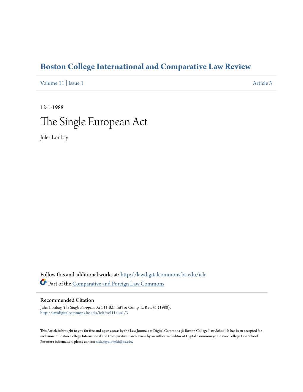 The Single European Act, 11 B.C