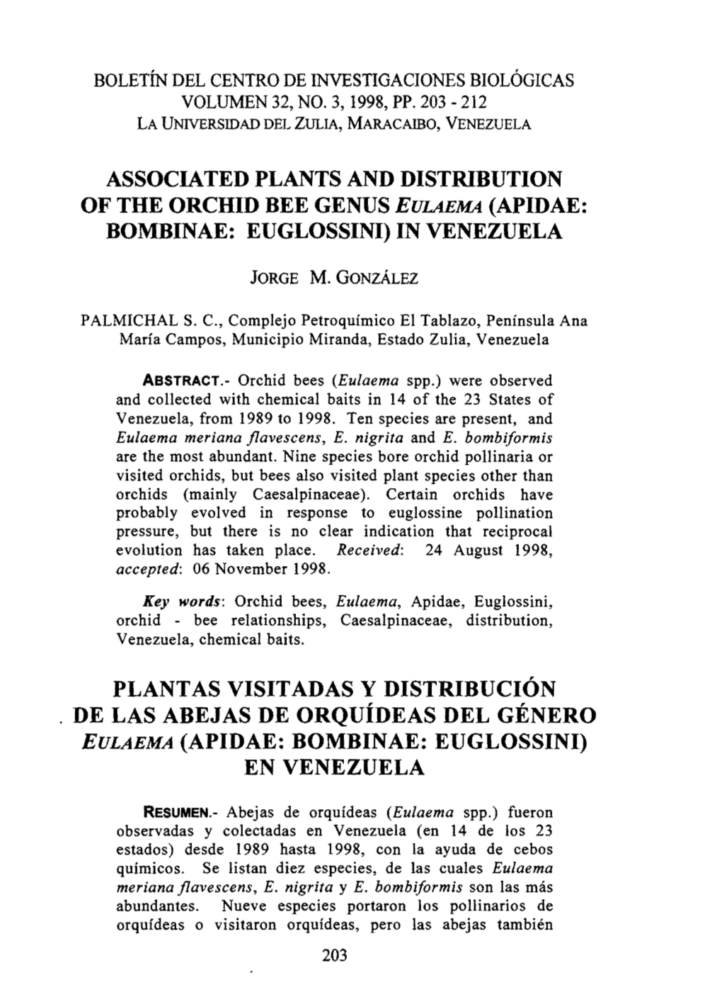 Associated Plants and Distribution of the Orchid Bee Genus Eulaema (Apidae: Bombinae: Euglossini) in Venezuela