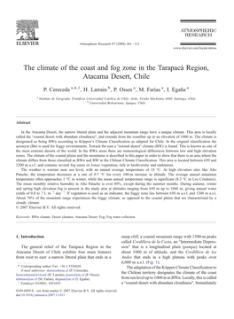 The Climate of the Coast and Fog Zone in the Tarapacￃﾡ Region, Atacama