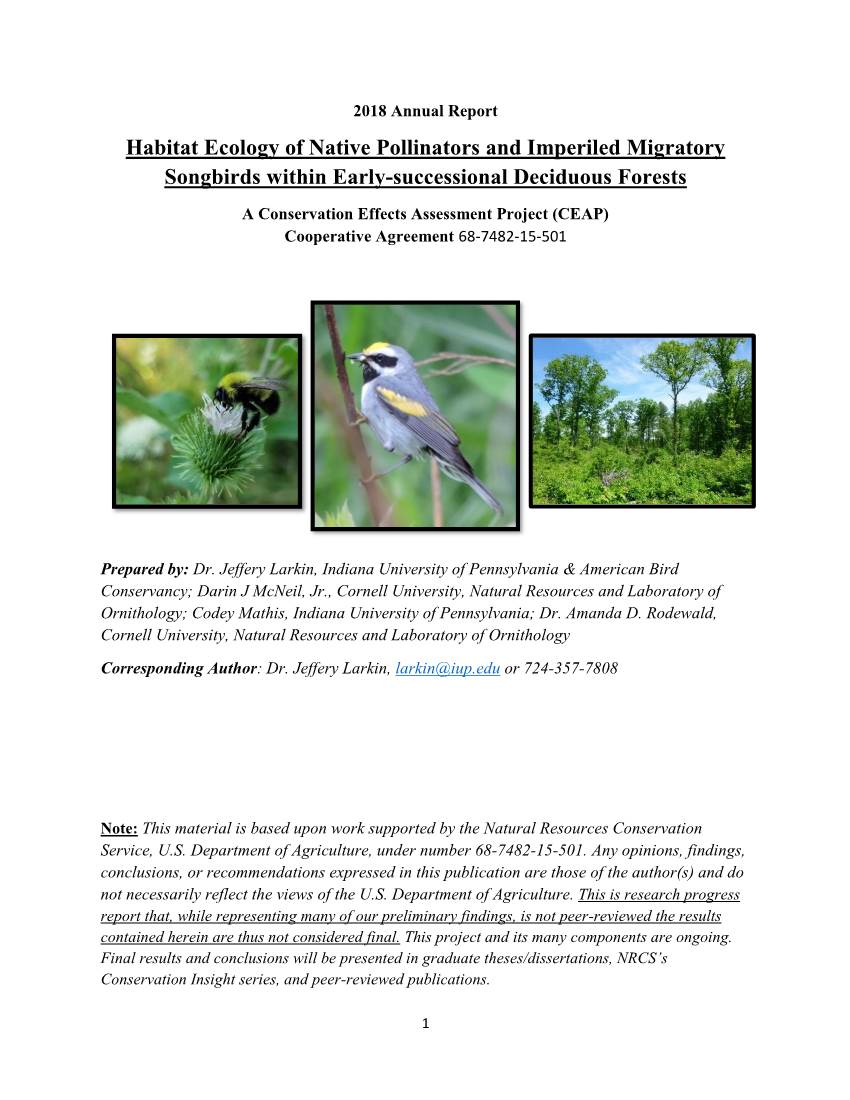 Habitat Ecology of Native Pollinators and Imperiled Migratory Songbirds Within Early-Successional Deciduous Forests
