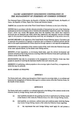 Nauru Agreement Concerning Cooperation in the Management of Fisheries of Common Interest
