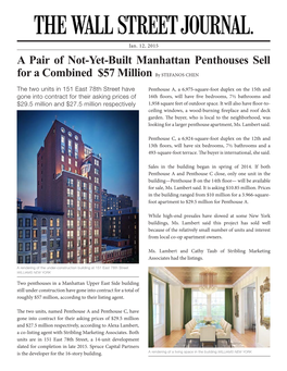 A Pair of Not-Yet-Built Manhattan Penthouses Sell for a Combined $57 Million by STEFANOS CHEN