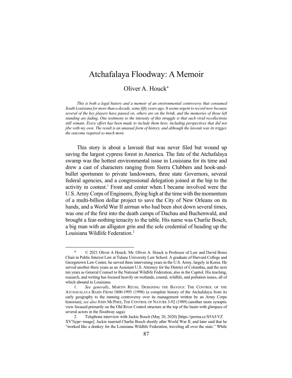 Atchafalaya Floodway: a Memoir