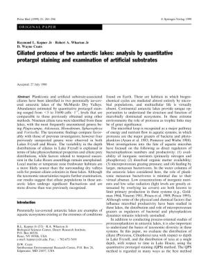 Ciliated Protozoa of Two Antarctic Lakes: Analysis by Quantitative Protargol Staining and Examination of Arti®Cial Substrates