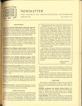 Newsletter the Society of Architectural Historians " February 1984 Vol