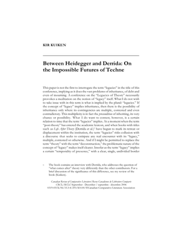 Between Heidegger and Derrida: on the Impossible Futures of Techne