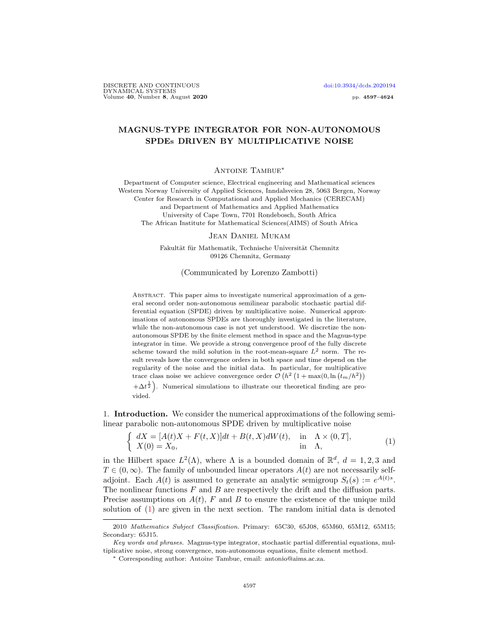 Magnus-Type Integrator for Non-Autonomous Spdes 4599