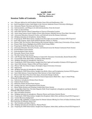 230Th AAS Session Table of Contents
