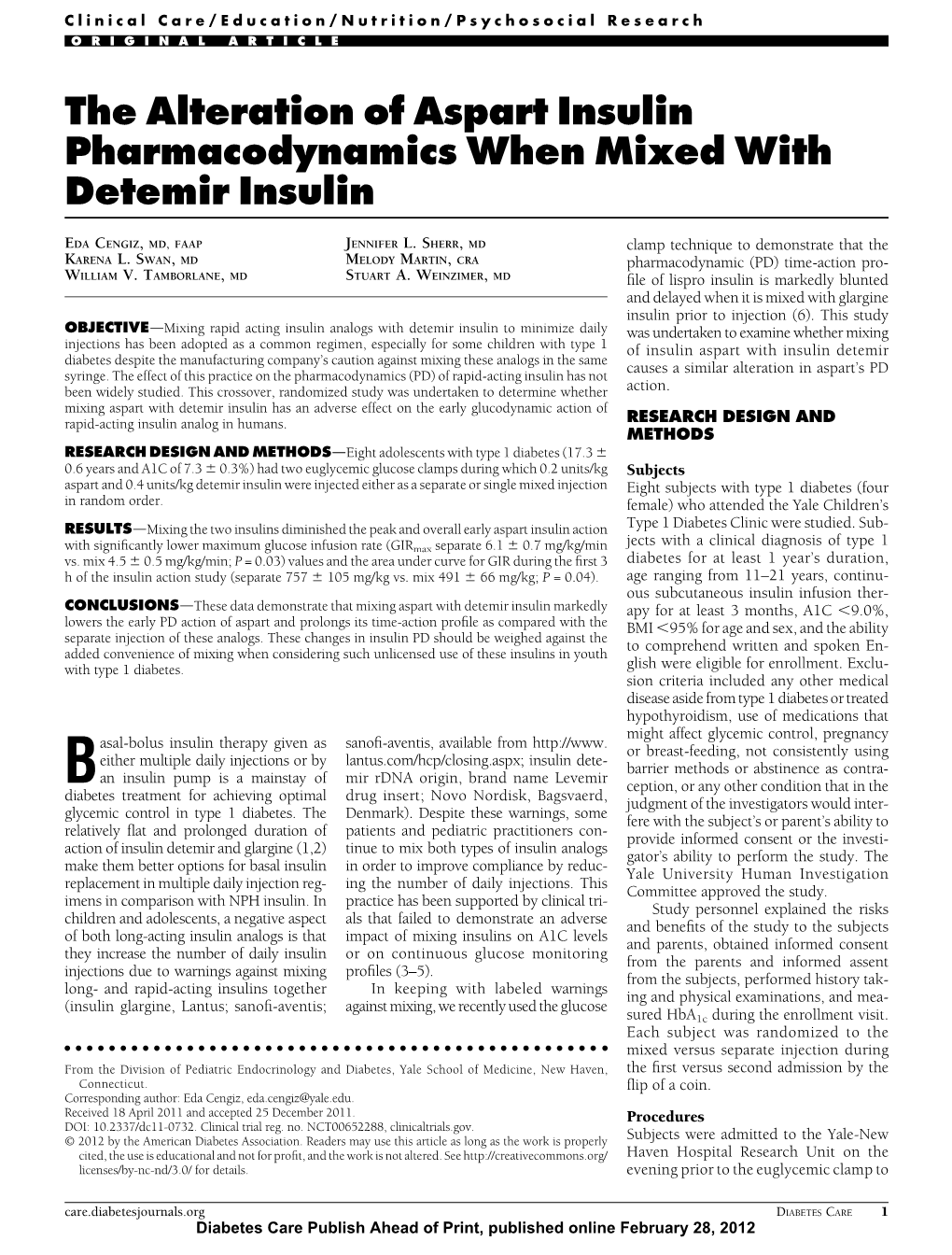 The Alteration of Aspart Insulin Pharmacodynamics When Mixed