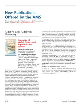 New Publications Offered by the AMS to Subscribe to Email Notiﬁcation of New AMS Publications, Please Go To