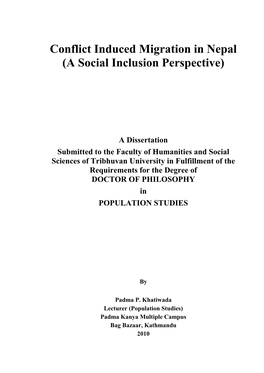 Conflict Induced Migration in Nepal (A Social Inclusion Perspective)