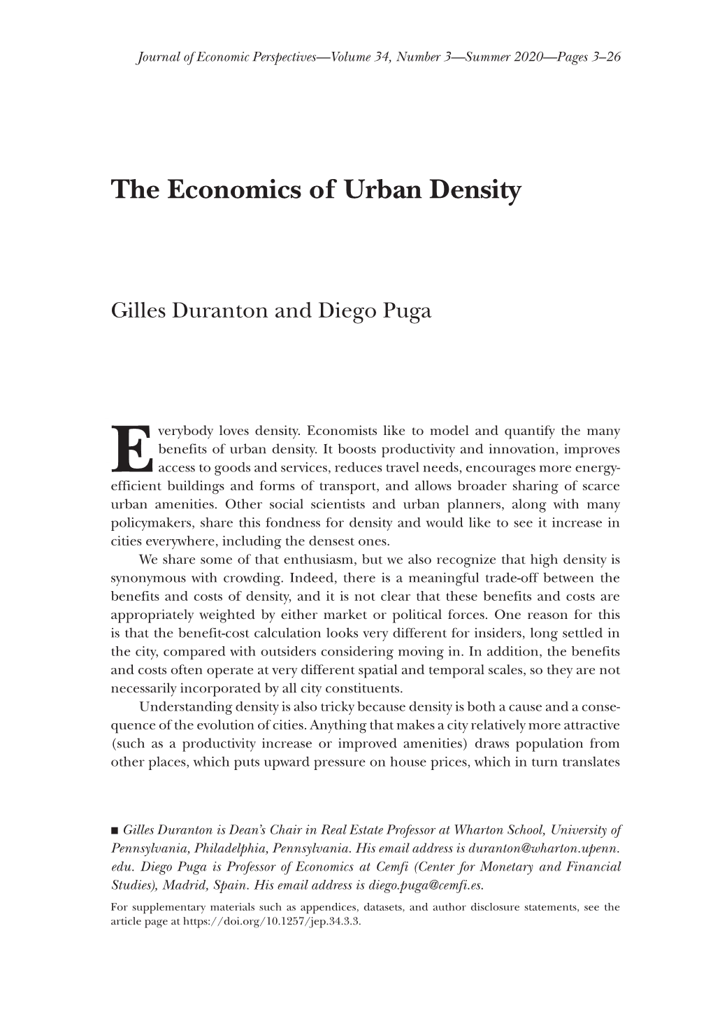 The Economics of Urban Density