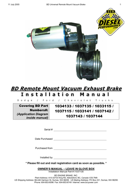 BD Diesel 1033115 Exhaust Brake Installation Instructions