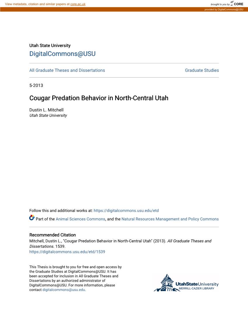 Cougar Predation Behavior in North-Central Utah