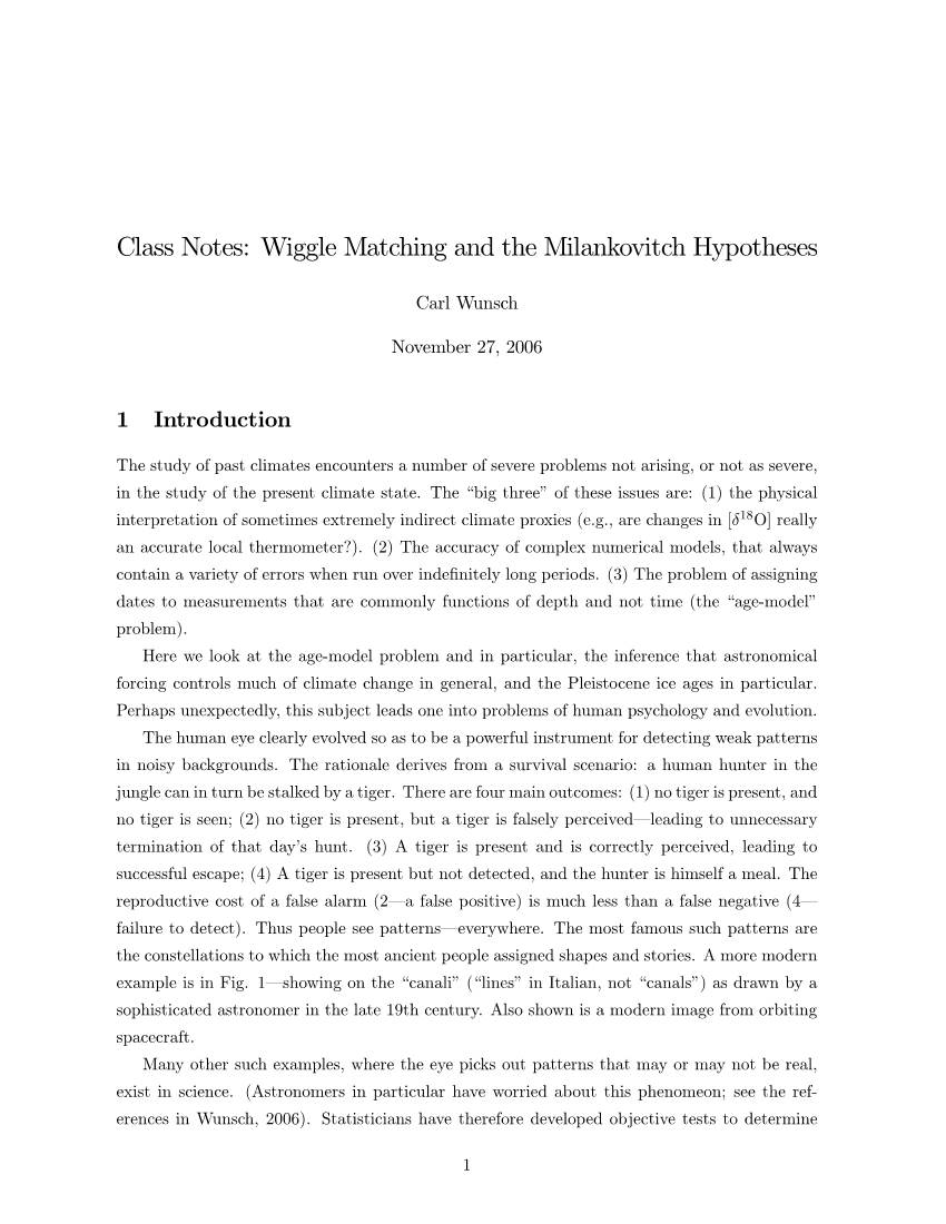 Wiggle Matching and the Milankovitch Hypotheses