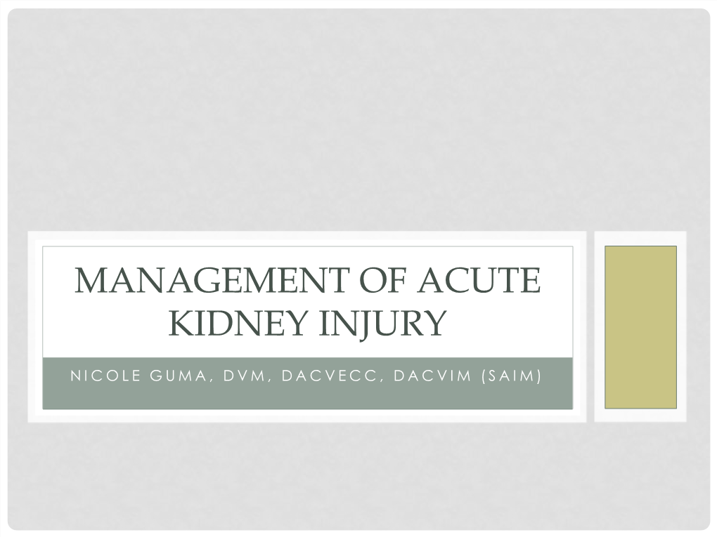 Management of Acute Renal Failure