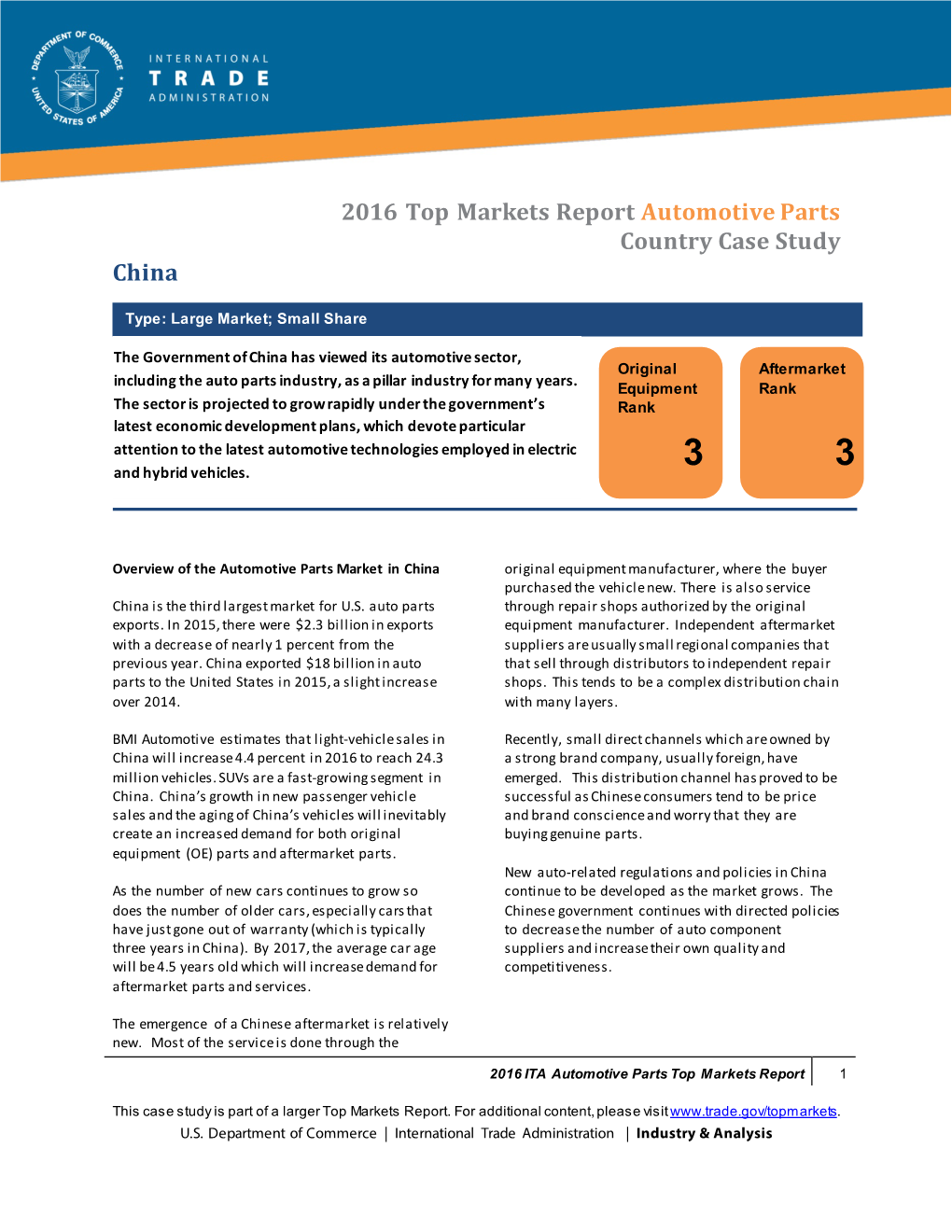 2016 Top Markets Report Automotive Parts Country Case Study China